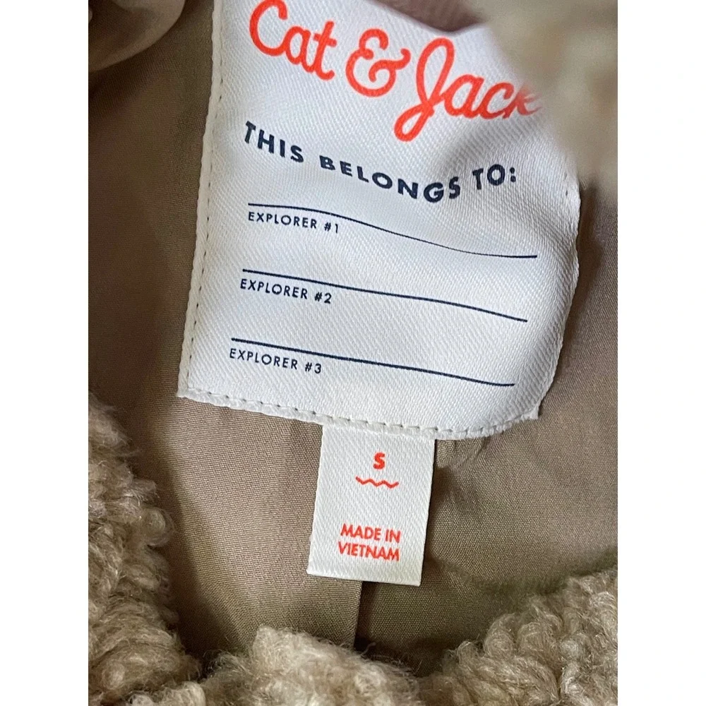 Cat & Jack Girls Tan Sherpa Faux Fur Button Front Teddy Coat Jacket Beige